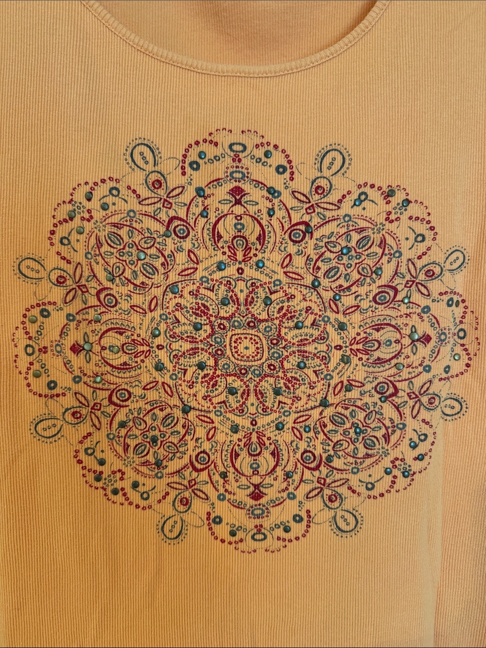 Style & Co. Orange Ribbed Tank with Decorative Mandala - Picture 2 of 6